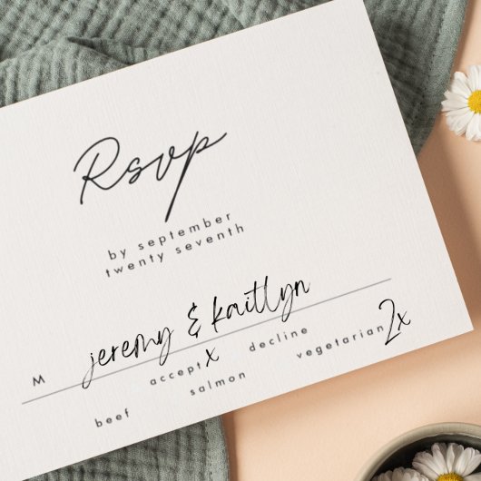 Modern Black and White Simple Text Wedding RSVP