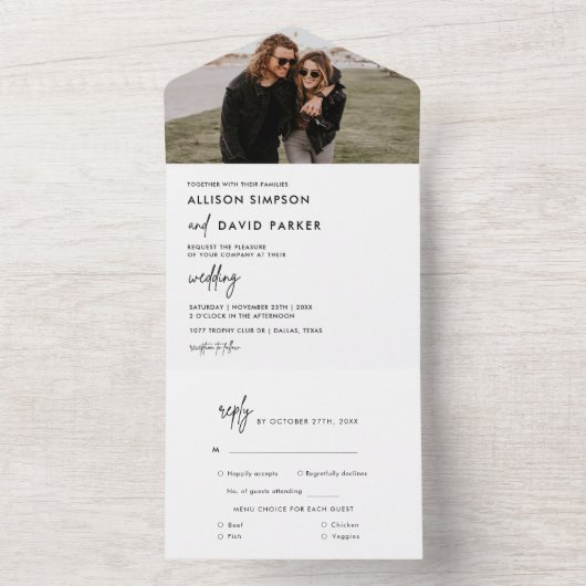 Modern Black and White Simple Weddenfoto All In One Uitnodiging (Binnen)