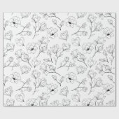 Modern Black and White Sketched Floral Cadeaupapier (Vlak)