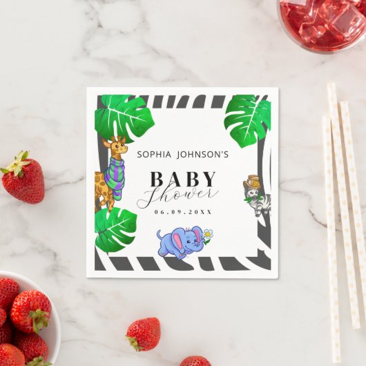 Modern Black and White Stripe Safari Baby Shower Servet (Insitu)