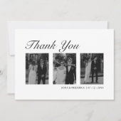 Modern Black and White Three Photo Wedding Bedankkaart (Voorkant)