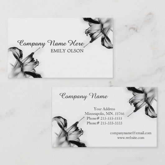 Modern Black and White Tiger Lily Visitekaartje (Voorkant / Achterkant)