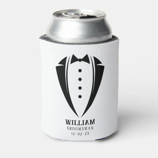 Modern Black and White Tuxedo Groomsman Gift Blikjeskoeler (Blikje Achterkant)