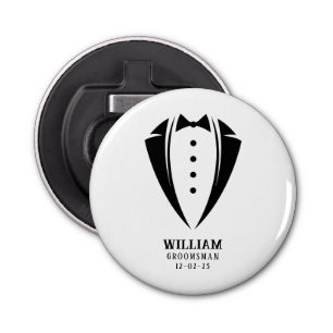 Modern Black and White Tuxedo Groomsman Gift Button Flesopener