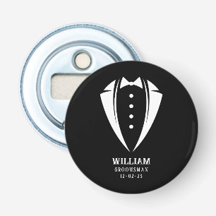 Modern Black and White Tuxedo Groomsman Gift Button Flesopener