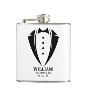 Modern Black and White Tuxedo Groomsman Gift Heupfles