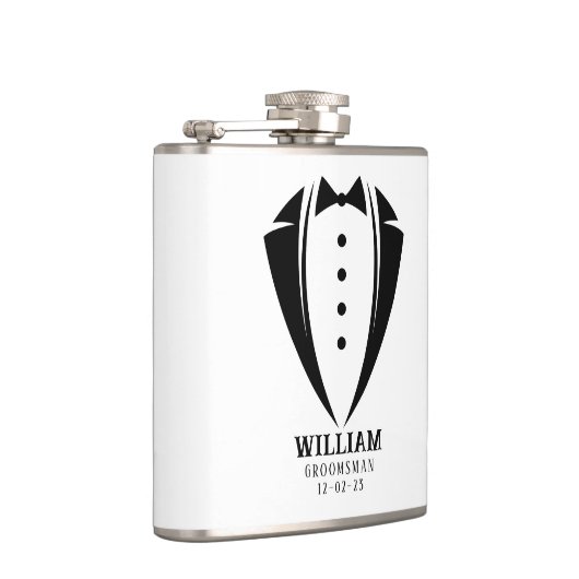 Modern Black and White Tuxedo Groomsman Gift Heupfles (Rechts)