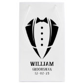 Modern Black and White Tuxedo Groomsman Gift Klein Cadeauzakje (Achterkant)