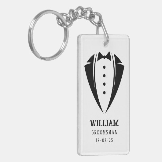 Modern Black and White Tuxedo Groomsman Gift Sleutelhanger (Voorkant Links)