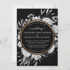 Modern Black and White Watercolor Floral Frame Kaart