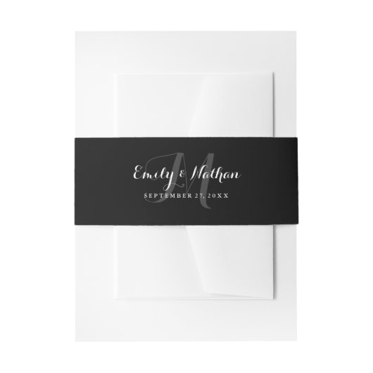 Modern Black and White Wedding Belly Band Uitnodigingen Wikkel (Voorkant Voorbeeld)