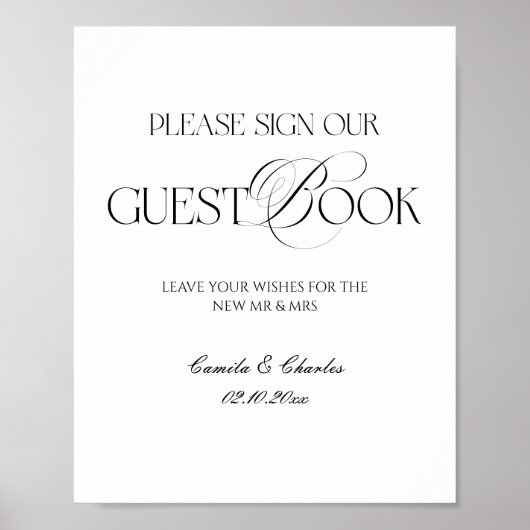 Modern Black and White Wedding Guest Book Poster (Voorkant)