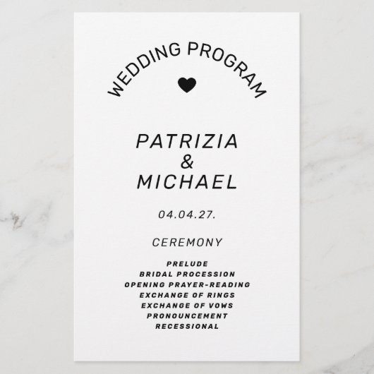 Modern Black and White Wedding Programme Flyer (Voorkant)