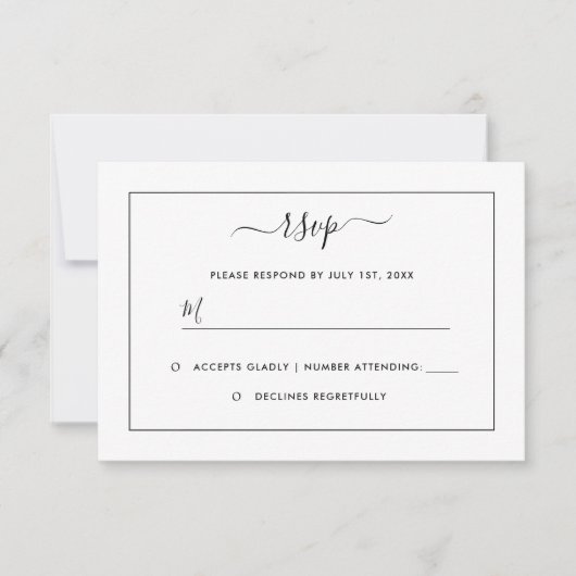 Modern Black and White Wedding RSVP Kaartje (Voorkant)