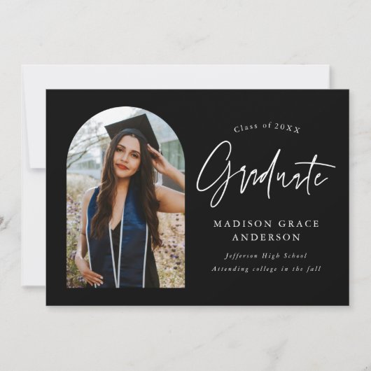 Modern Black Arch Photo Afstuderen Aankondiging (Voorkant)