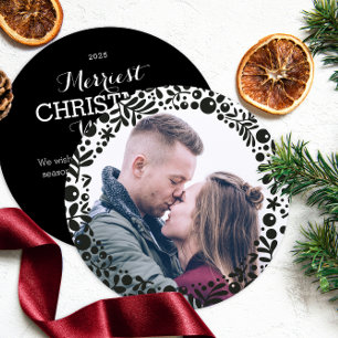 Modern Black Berries Foto Lijst Holiday Ornament Feestdagenkaart