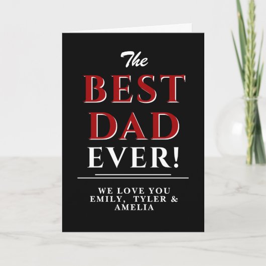 Modern Black Best Dad Red Typography Vader's day Kaart (Voorkant)