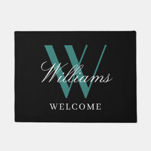Modern Black Blauwgroen Monogram Passen getrouwd N Deurmat