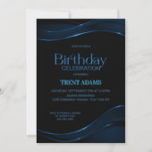 Modern Black Blue Birthday Party Kaart (Voorkant)