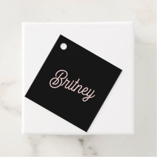Modern Black Blush Dusty Pink Monogram en naam Bedankjes Labels