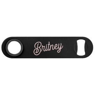 Modern Black Blush Dusty Pink Monogram en naam Speed Flessenopener