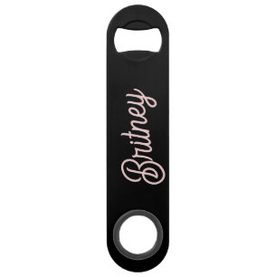 Modern Black Blush Dusty Pink Monogram en naam Speed Flessenopener