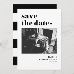 Modern Black Bold Typografie met hartfoto Save The Date