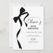 Modern black bow 30th birthday party invitation (Devant)