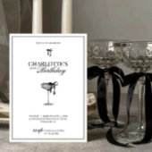 Modern Black Bow Champagne Birthday Invitation