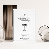 Modern Black Bow Champagne Birthday Invitation