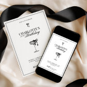 Modern Black Bow Champagne Birthday Invitation