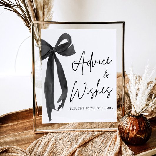 Modern Black Bow Coquette Advies en Wishes Sign Poster