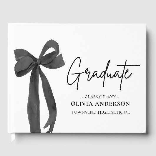 Modern Black Bow Coquette Afstuderen Afstuderen Gastenboek (Voorkant)