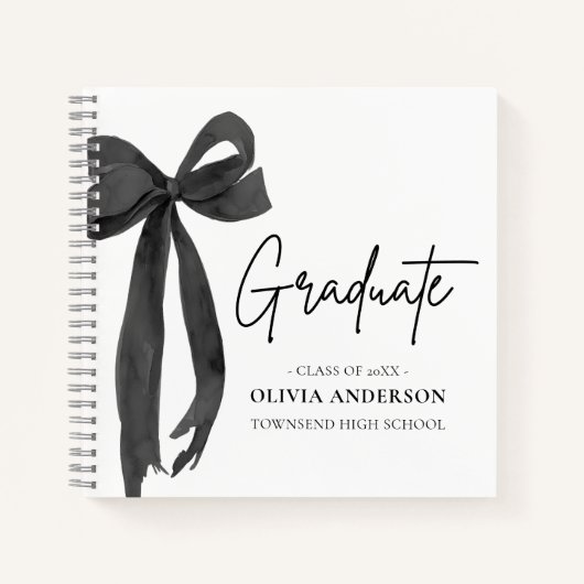 Modern Black Bow Coquette Afstuderen Afstuderen Notitieboek (Voorkant)