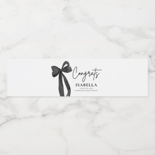 Modern Black Bow Coquette Afstuderen Afstuderen Waterfles Etiket (Enkel label)
