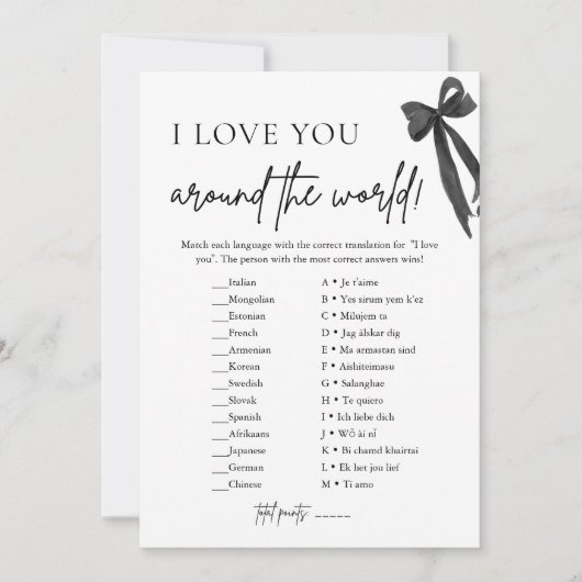 Modern Black Bow Ik hou van je rond de wereld spel Kaart (Voorkant)