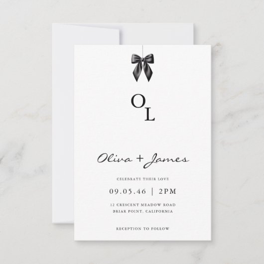 Modern Black Bow Monogram Wedding Invitation (Devant)