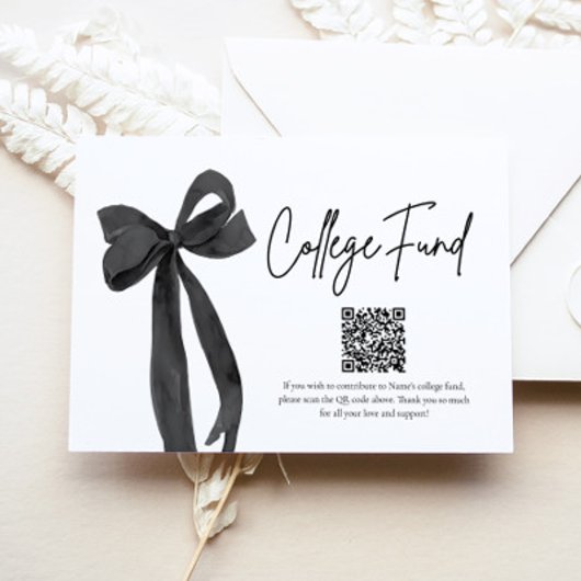 Modern Black Bow QR Code College Fund Afstuderen Informatiekaartje