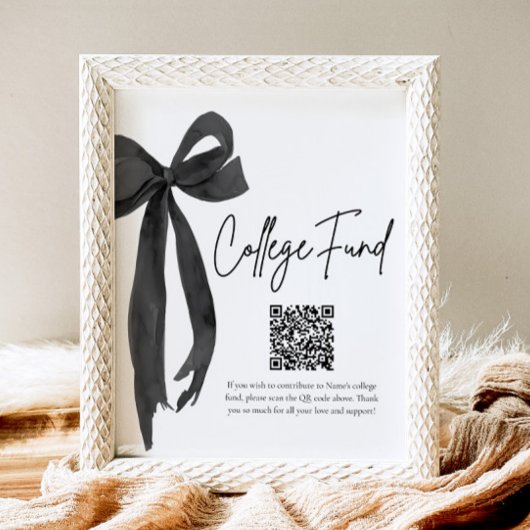 Modern Black Bow QR Code College Fund Afstuderen Poster