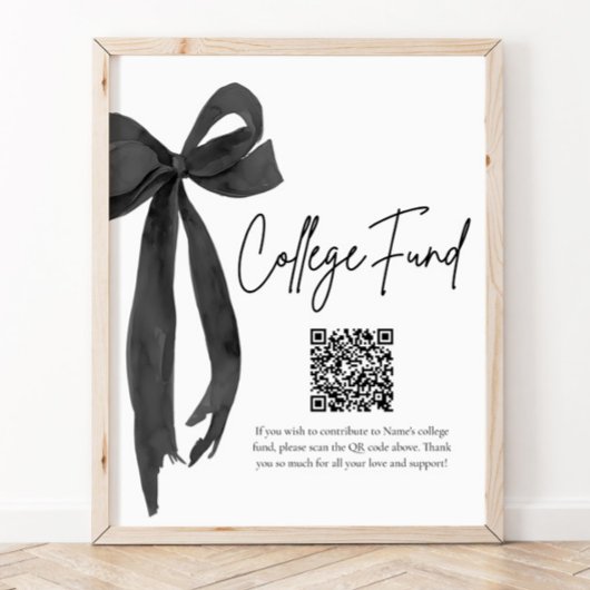 Modern Black Bow QR Code College Fund Afstuderen Poster