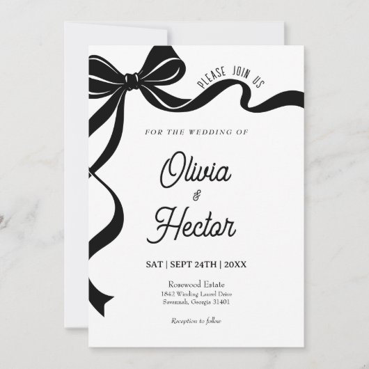 Modern Black Bow Wedding Invitation  (Devant)