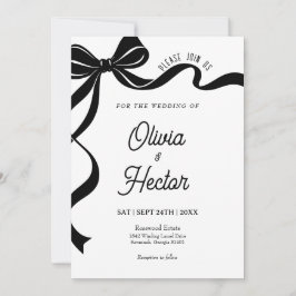 Modern Black Bow Wedding Invitation Kaart
