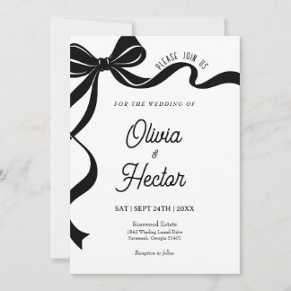 Modern Black Bow Wedding Invitation  Kaart
