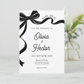 Modern Black Bow Wedding Invitation  Kaart (Staand voorkant)
