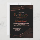 Modern Black Brown Birthday Party Invitation Kaart (Voorkant)