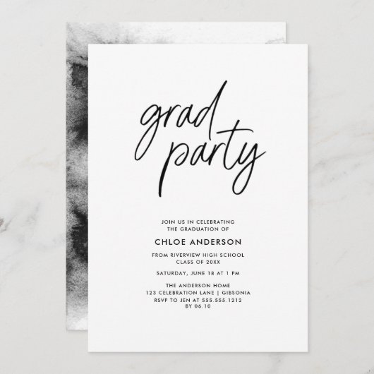Modern Black Brush Script Photo Graduparty Kaart (Voorkant / Achterkant)