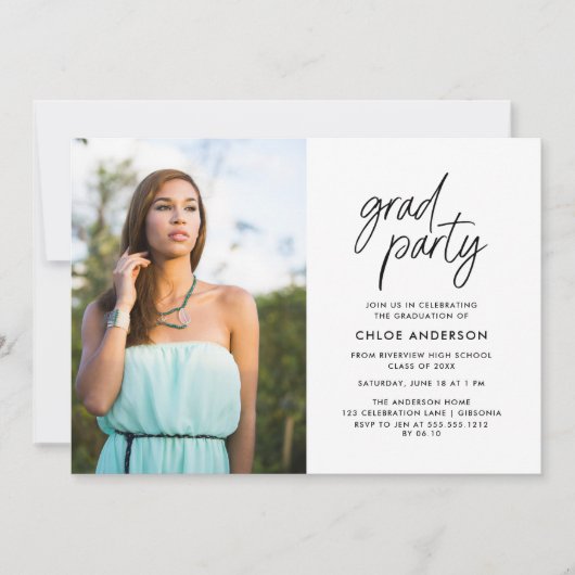 Modern Black Brush Script Photo Graduparty Kaart (Voorkant)