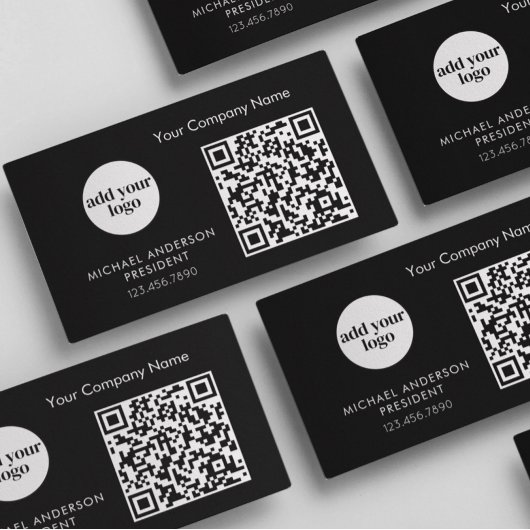 Modern Black Business Custom Logo en QR-code Visitekaartje