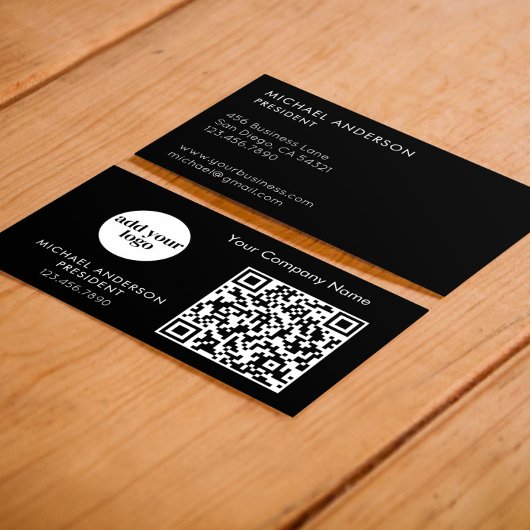 Modern Black Business Custom Logo en QR-code Visitekaartje