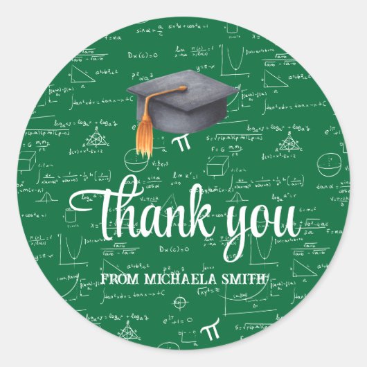 Modern Black Cap Green Math Graduation Thank You Ronde Sticker (Voorkant)